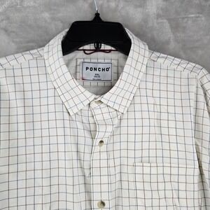 Poncho Button Down Shirt Mens XXL White Plaid Slim Fit Long Sleeve Outdoors